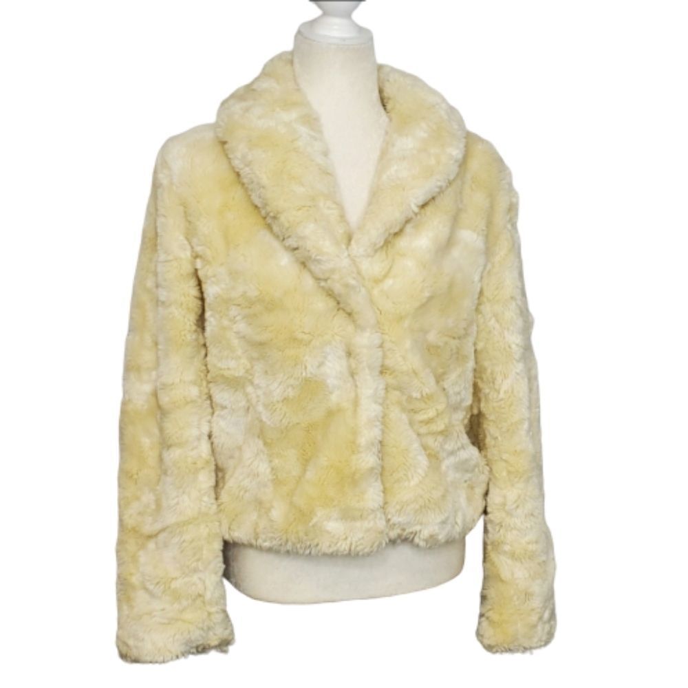 KENZIE teddy bear jacket ivory‎ cream soft fur snap button cozy 10